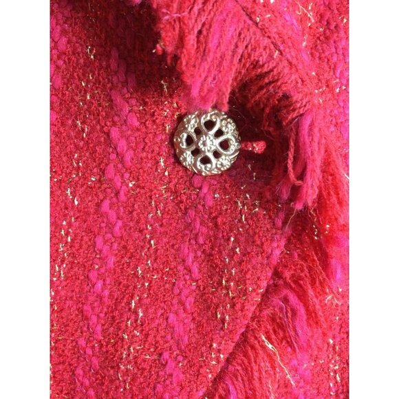 Vintage Tweed Skirt Blazer Jacket Set Suit Red Gold Metallic Fringe Detail - Picture 2 of 8
